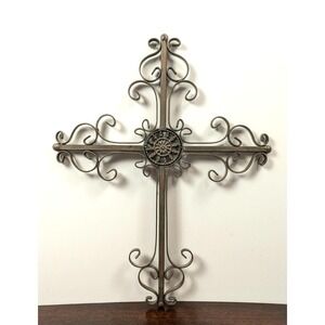 Decorative 18 inch Rustic‎ Metal Ornate Cross Wall Hanging Religious Decor
